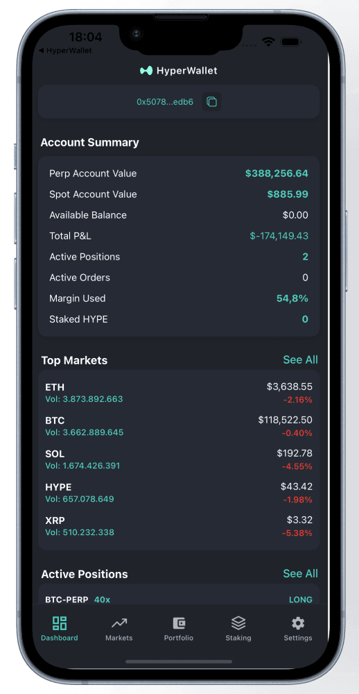 HyperWallet Dashboard - Portfolio overview and real-time market data